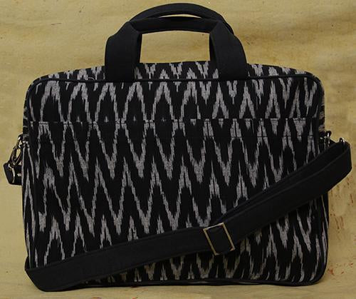 Handwoven Ikat Laptop Bag - Black and Grey