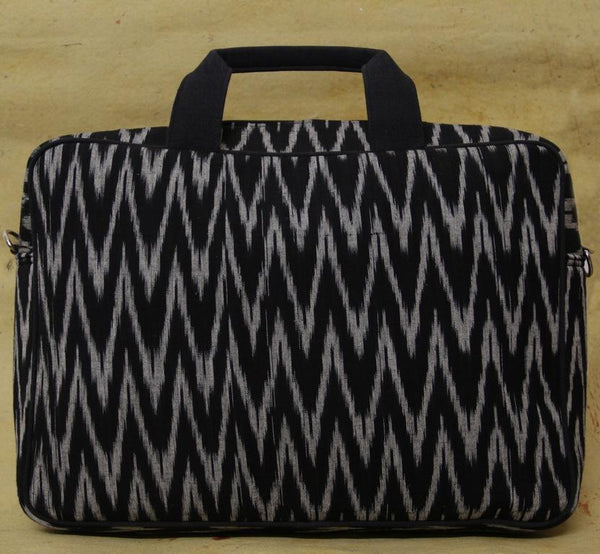 Handwoven Ikat Laptop Bag - Black and Grey