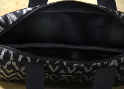 Handwoven Ikat Laptop Bag - Black and Grey