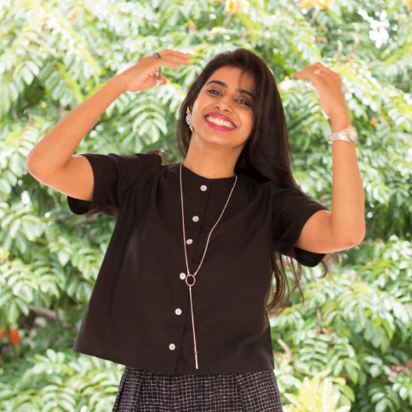 Black Cotton Women's Crop Top (Fair Trade, Low  Wastage )