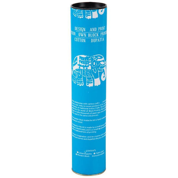 Block Print Your Own Dupatta Kit - Blue Elephant