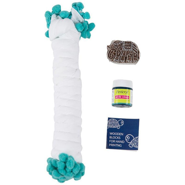 Block Print Your Own Dupatta Kit - Blue Elephant