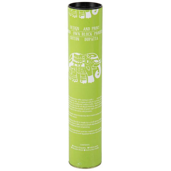 Block Print Your Own Dupatta Kit - Green Elephant