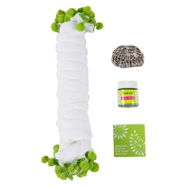 Block Print Your Own Dupatta Kit - Green Elephant
