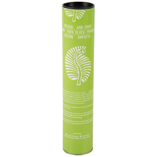 Block Print Your Own Dupatta Kit - Green Leaf