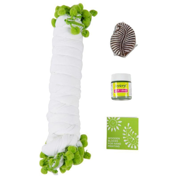 Block Print Your Own Dupatta Kit - Green Leaf