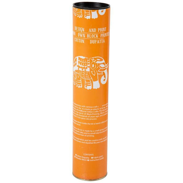 Block Print Your Own Dupatta Kit - Orange Elephant