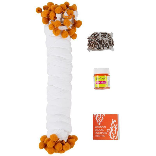 Block Print Your Own Dupatta Kit - Orange Elephant