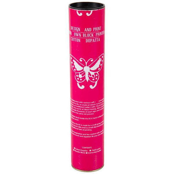 Block Print Your Own Dupatta Kit - Pink Butterfly
