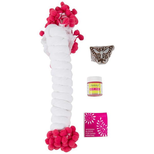 Block Print Your Own Dupatta Kit - Pink Butterfly