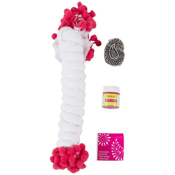 Block Print Your Own Dupatta Kit - Pink Paisley