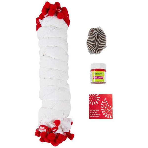 Block Print Your Own Dupatta Kit - Red Leaf