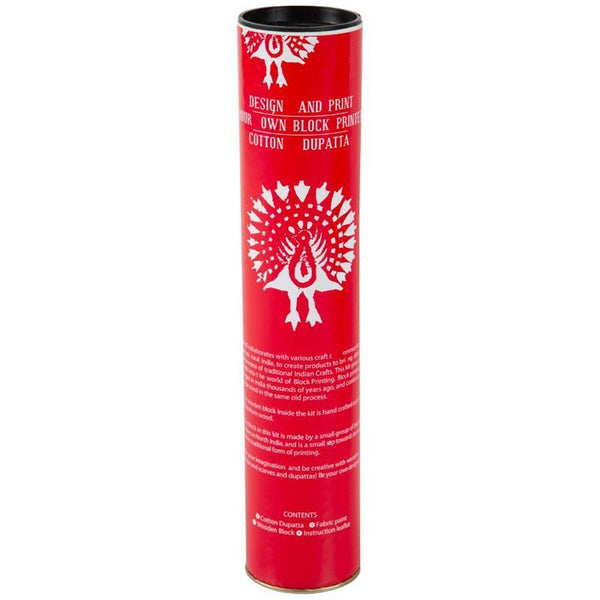Block Print Your Own Dupatta Kit - Red Peacock