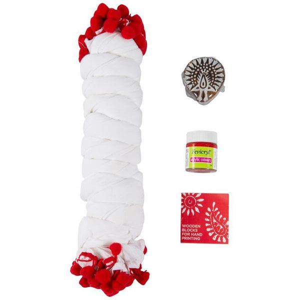 Block Print Your Own Dupatta Kit - Red Peacock