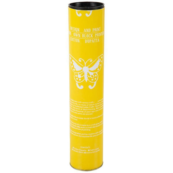 Block Print Your Own Dupatta Kit - Yellow Butterfly