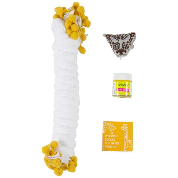 Block Print Your Own Dupatta Kit - Yellow Butterfly
