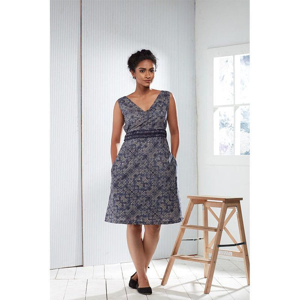 Block Printed Handwoven Cotton Bias Dress - Indigo