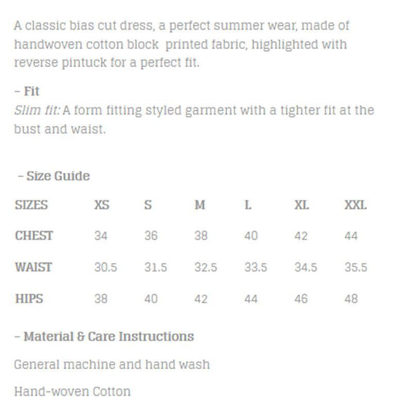 Block Printed Handwoven Cotton Bias Dress - Indigo