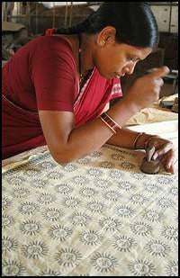 Block Printed Crossbody Sling Bag - Indigo and Red Handcrafted by Underprivileged Women Artisans from Bhopal
