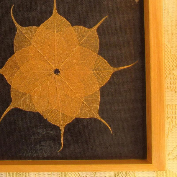 Handcrafted Square Serving Tray embellished with Dried Peepal Leaves (Blue )