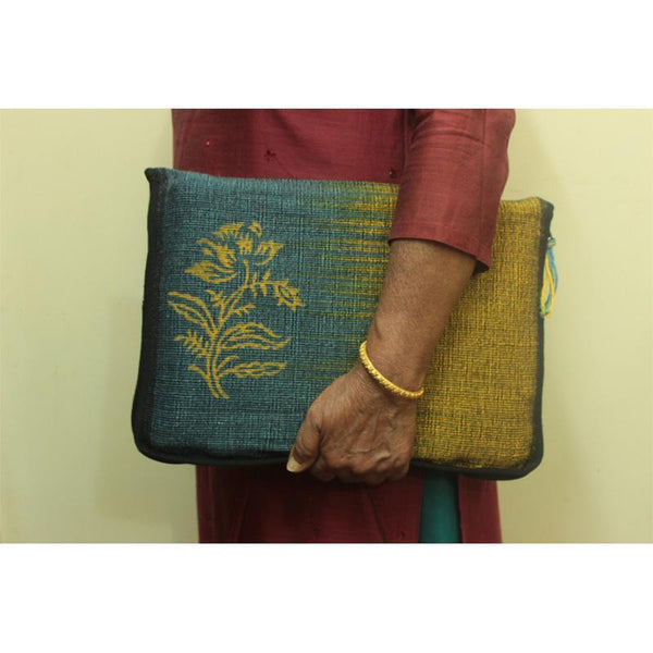 MacBook AirSleeve Made with Hibiscus Fibre - Blue and Yellow with Flower motif