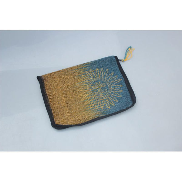 MacBook Air Sleeve Made with Hibiscus Fibre - Blue and Yellow with Sun Motif