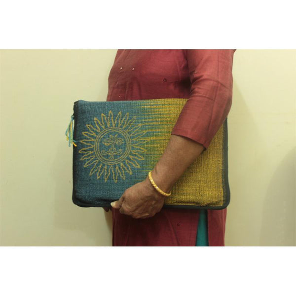 MacBook Air Sleeve Made with Hibiscus Fibre - Blue and Yellow with Sun Motif