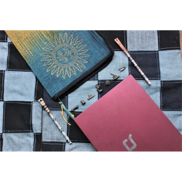 MacBook Air Sleeve Made with Hibiscus Fibre - Blue and Yellow with Sun Motif