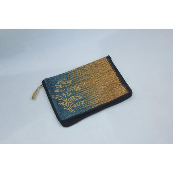 iPad Sleeve Made with Woven Banana and Hibiscus Fibre - Blue and Yellow with Flower Motif