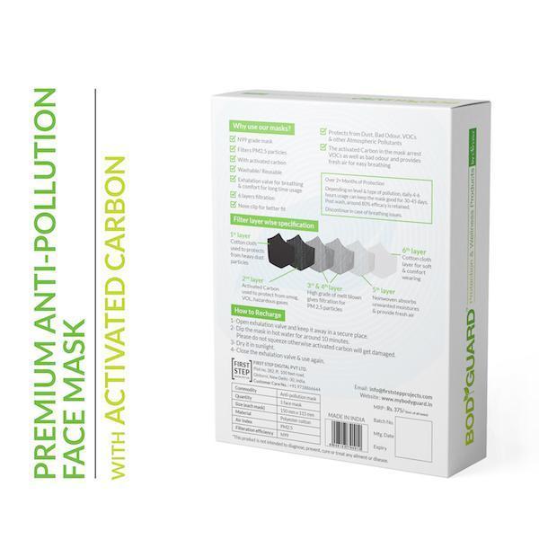 Bodyguard Reusable Anti-Pollution Face Mask with Activated Carbon, N99 + PM2.5 for Men and Women - Large