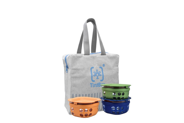 Borosilicate Glass Lunch Boxes with Protective Silicone Sleeve (300ml) -  Set of 3 with Canvas Bag