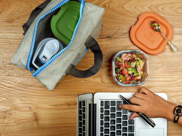 Borosilicate Glass Lunch Boxes with Protective Silicone Sleeve (300ml) -  Set of 3 with Canvas Bag
