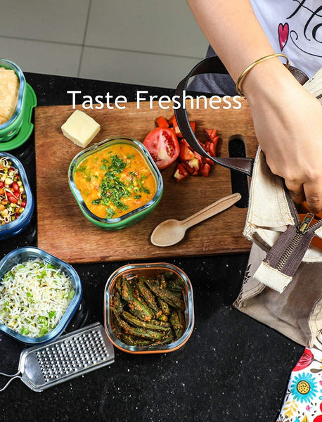 Borosilicate Glass Lunch Boxes with Protective Silicone Sleeve (300ml) -  Set of 3 with Canvas Bag