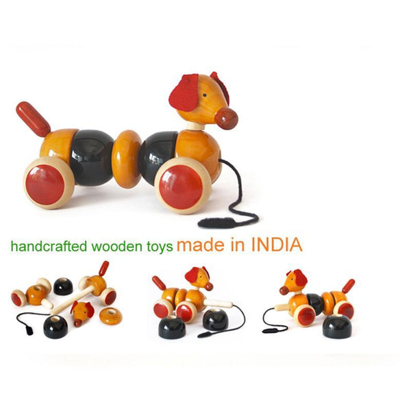 Wagging Tail Puppy - Hand-Crafted Wooden Toy (Red)