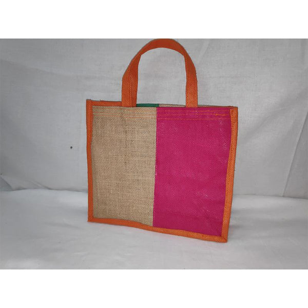 Jute Box Shopper Bag -Small (Pink and Cream) from Agiripalli, Andhra Pradesh