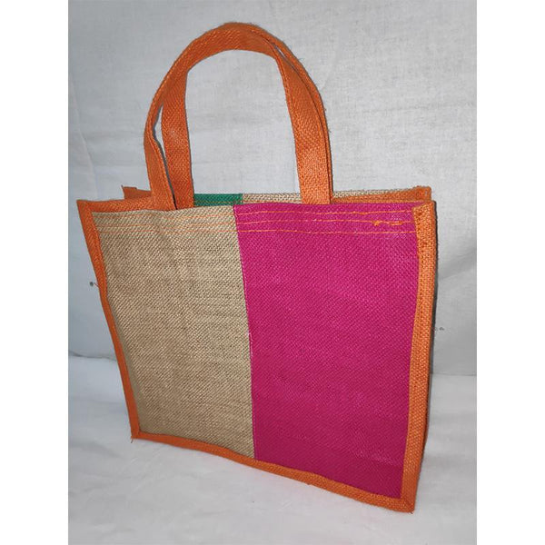 Jute Box Shopper Bag -Small (Pink and Cream) from Agiripalli, Andhra Pradesh