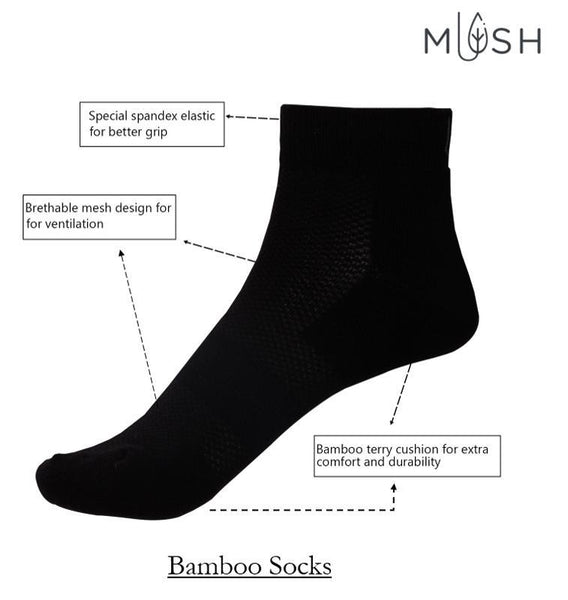 Breathable and Anti-Odour Bamboo Performance Sports Socks with Cushion Comfort, Pack of 3 Pairs - Black