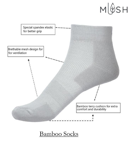 Breathable and Anti-Odour Bamboo Performance Sports Socks with Cushion Comfort, Pack of 3 Pairs - Light Grey