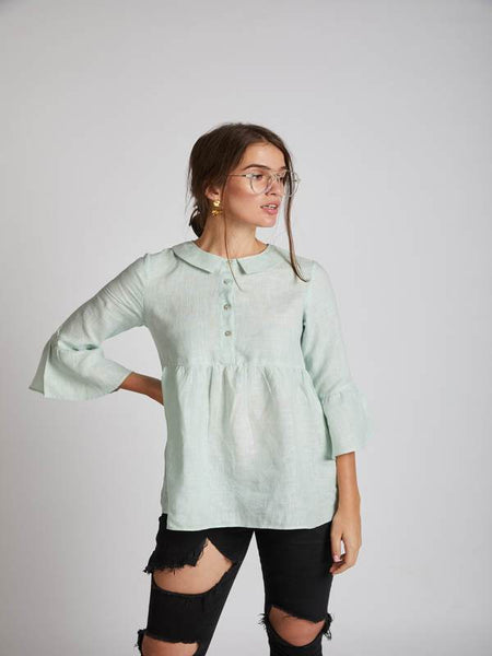 Women's Hemp Bridge Gathered Top - Mint Green