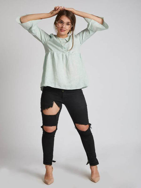 Women's Hemp Bridge Gathered Top - Mint Green