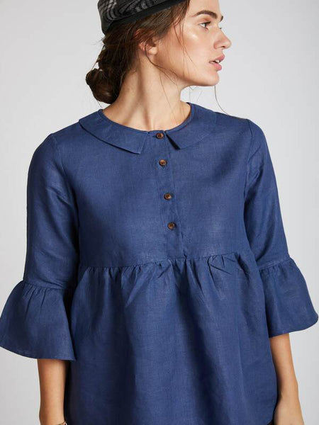 Women's Hemp Bridge Gathered Top - Navy