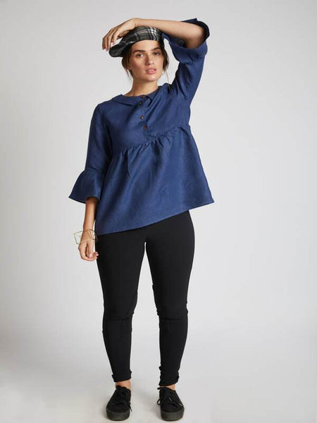 Women's Hemp Bridge Gathered Top - Navy