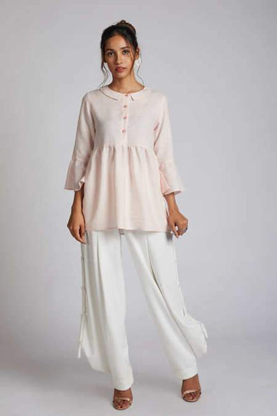 Women's Hemp Bridge Gathered Top - Peach Stripes