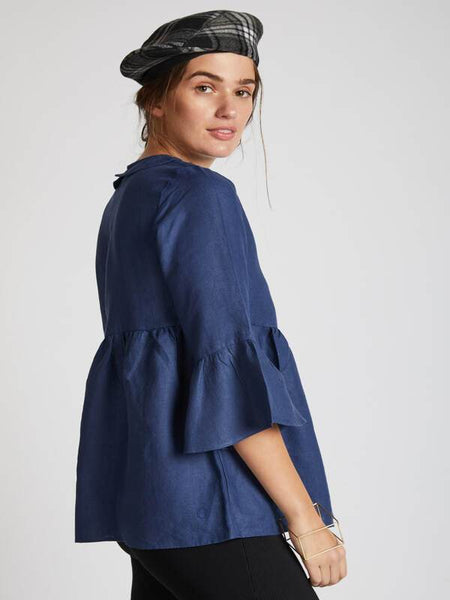 Women's Hemp Bridge Gathered Top - Navy