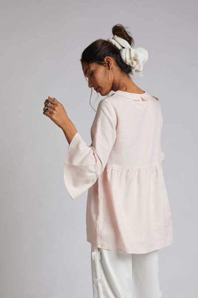 Women's Hemp Bridge Gathered Top - Peach Stripes