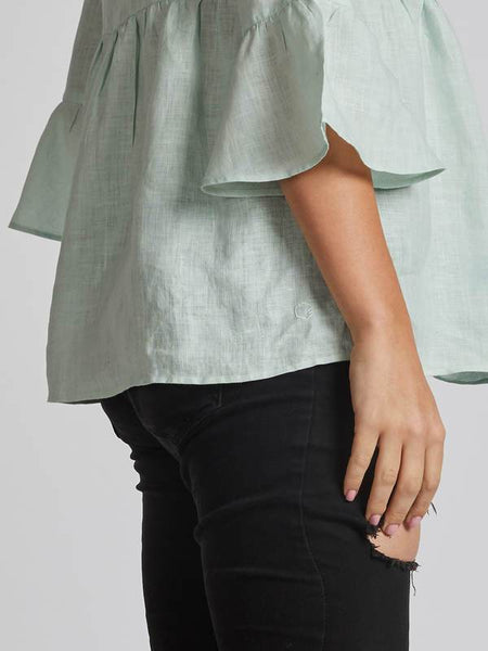 Women's Hemp Bridge Gathered Top - Mint Green