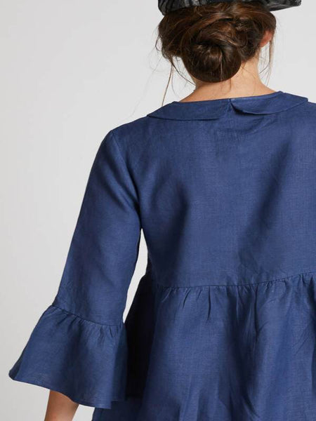 Women's Hemp Bridge Gathered Top - Navy
