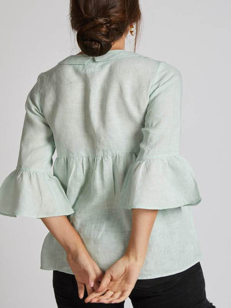 Women's Hemp Bridge Gathered Top - Mint Green