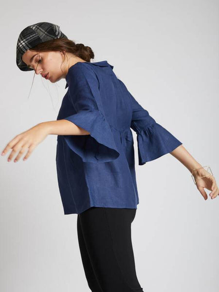 Women's Hemp Bridge Gathered Top - Navy