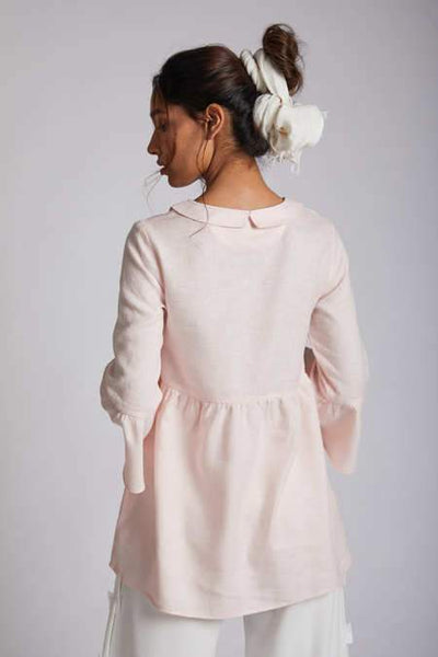 Women's Hemp Bridge Gathered Top - Peach Stripes